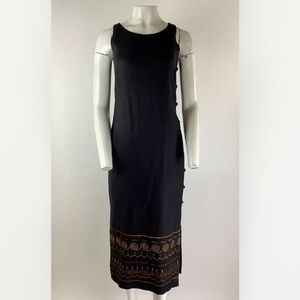 Vintage 90's Deborah Laws Sz 6 Midi Embroidered Dress Black 100% Linen Zipped